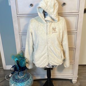 Faux fur genuine merchandise cream colored Yankee embroidered jacket med